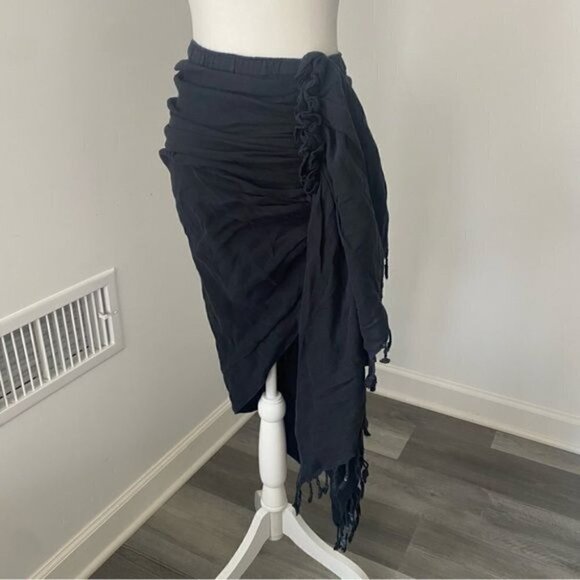 Just Bee Queen Tulum Skirt Black Linen Asymmetrical Boho Beach XS - Picture 3 of 13